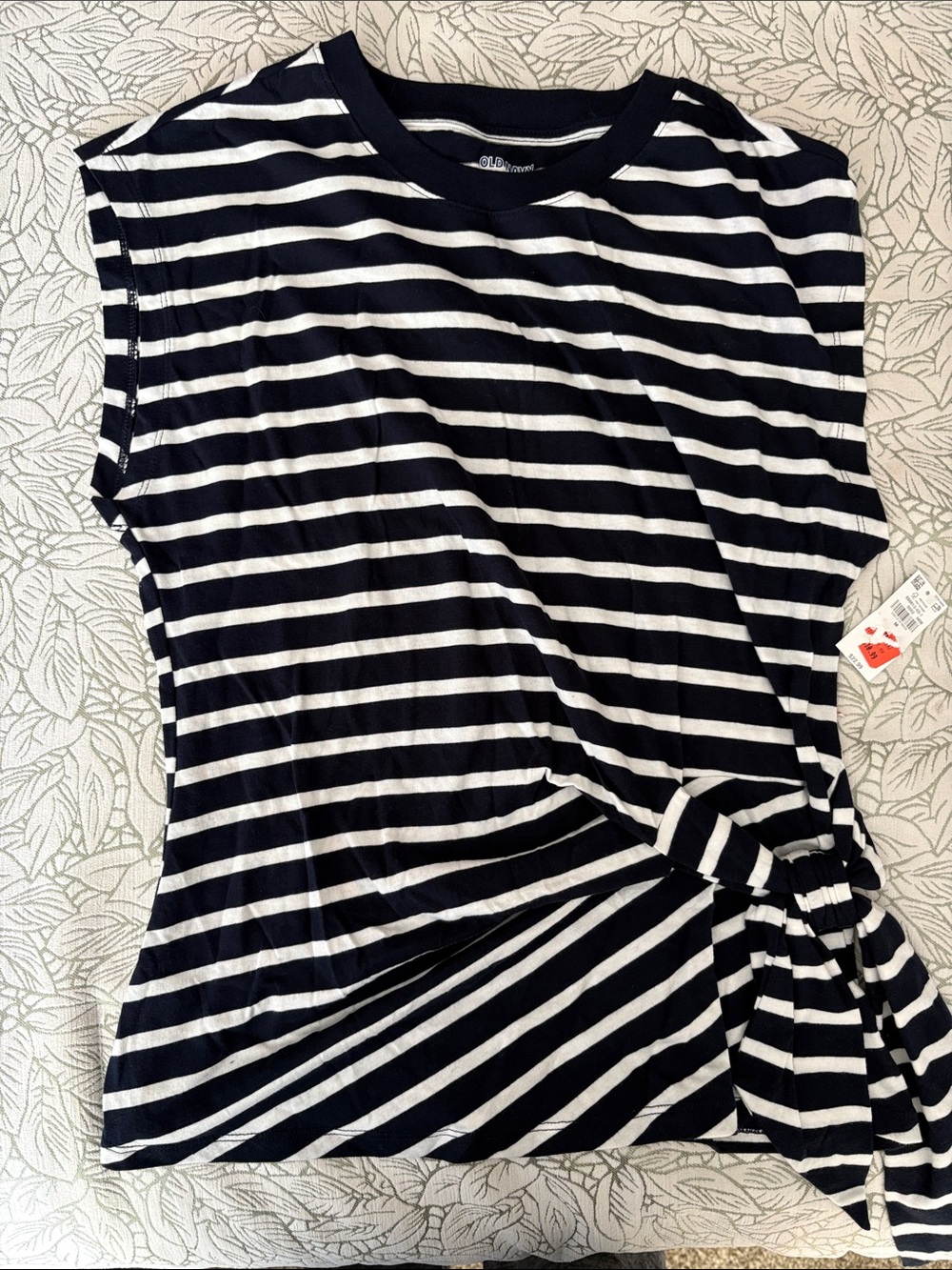 Old Navy Navy and White Striped Tie-Side Muscle Tee